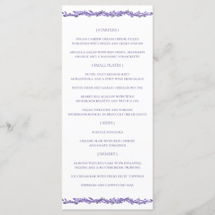 Menu Ultravioleta Woodsy roxo da recepção de casament