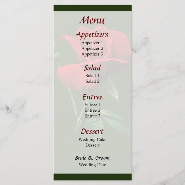 Menu Um Cardápio Rosebud Vermelho... (Frente)