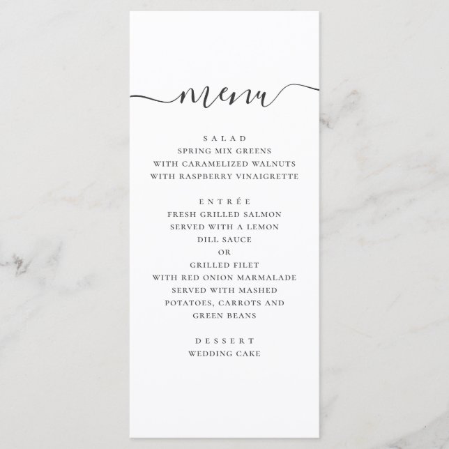 Menu Um casamento simples moderno. Script preto e branc (Frente)
