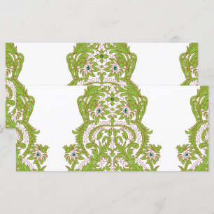 Menu um papel de parede verde e branco com desenhos orn