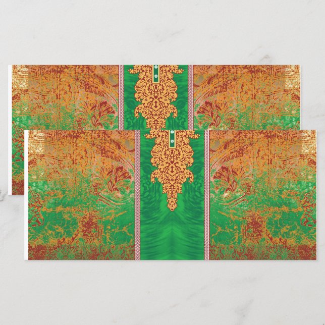 Menu uma pintura de um campo verde com uma borda laranj (Frente/Verso)