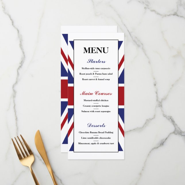 Menu Union Jack Flag British WedMenu (Frente/Verso In Situ)