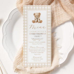 Menu Ursa de pelúcia Gingham Chá de Bebê gênero neutro