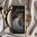 Menu Vamos de Sobreposição de Foto Desbotada Escuro no<br><div class="desc">Este elegante menu de casamento,  com fotos personalizadas,  texto e roteiro moderno,  faria uma maravilhosa adição à sua festa! Altere facilmente o texto clicando na opção "personalizar este modelo".</div>