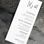 Menu Vamos Minimalista de Script Moderno Eat White Wedi<br><div class="desc">Este elegante menu de casamento com texto personalizado e roteiro moderno faria uma maravilhosa adição à sua festa! Altere facilmente o texto clicando na opção "personalizar este modelo".</div>
