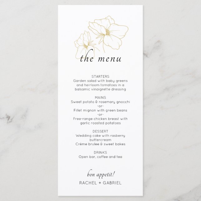 Menu Verde & Branco Sage | Chic Floral Wedding (Frente)