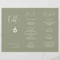 Menu Verde do Sage Elegante e número da tabela tri