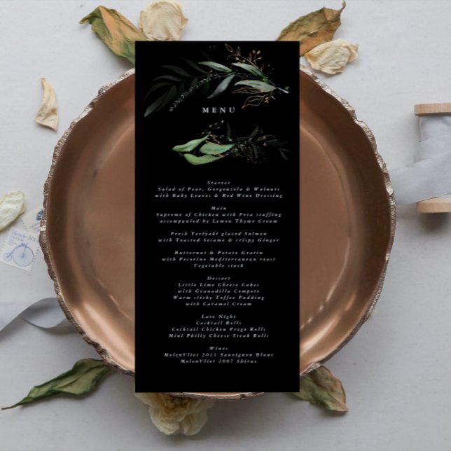Menu Verde-Dourado-preto-Premium, Eucalyptus Greenery (Criador carregado)