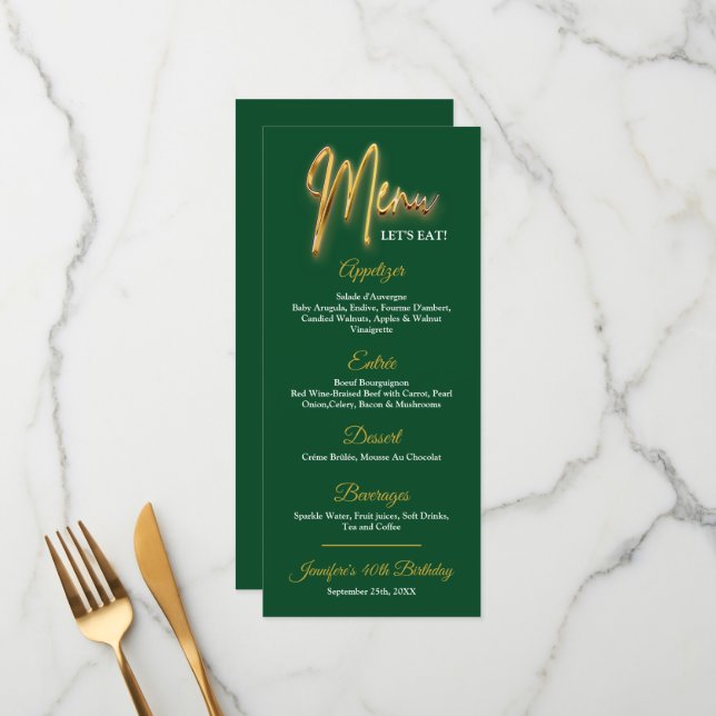 Menu Verde e Dourado 3d Textura Dourada Design Min (Frente/Verso In Situ)