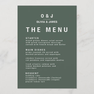 Menu Verde escuro Casamento Moderno de Moss Minimalis