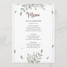 Menu Verde Minimalista com Casamento Floral de Watercol