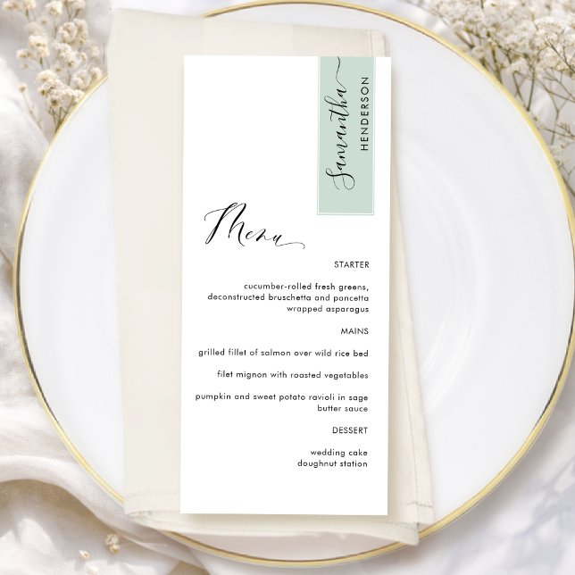 Menu Verde Sage Personalizado com o Elegante de Nome de (Criador carregado)
