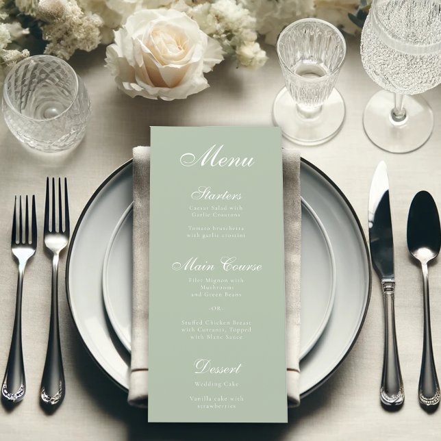 Menu  Verde Sálvia Simples Caligrafia Branca Elegante  (Criador carregado)