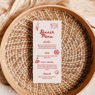 Menu Vermelho e Rosa Retro Ilustrado   Jantar Casamento