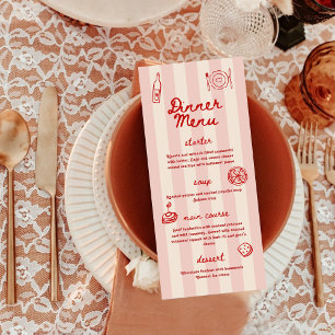 Menu Vermelho e Rosa Retro Ilustrado   Jantar de Casame