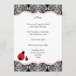 Menu vermelho preto do chá de fraldas do damasco