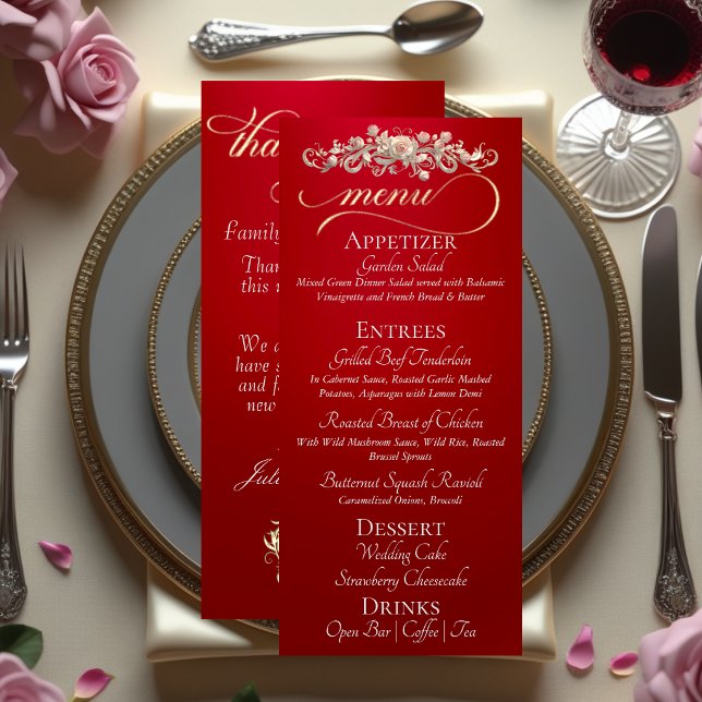 Menu Vermelho - Rosas, Coração & Obrigado (Criador carregado)