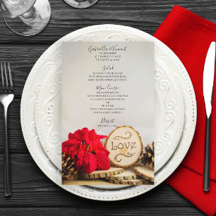 Menu vermelho rústico do casamento no inverno da