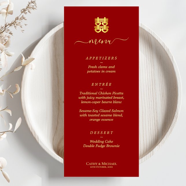Menu Vermelho vintage dupla felicidade de casamento chi (Criador carregado)
