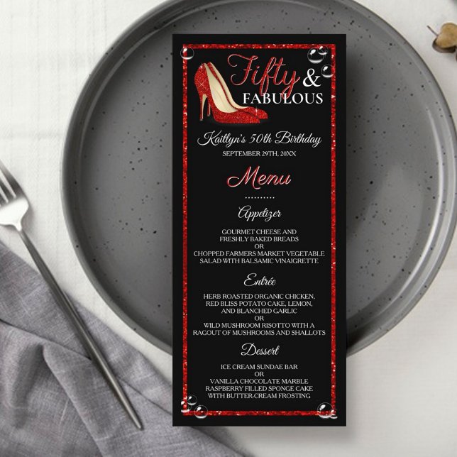 Menu Vermelhos com brilho alto | 50 e fabuloso Aniversá (Criador carregado)