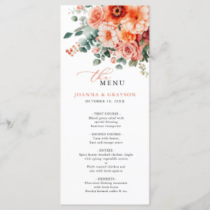 Menu Verona Sunset Bright Orange Modern Floral Casament