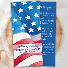 Menu Veterano Funeral Prayer Bookmark American Flag Car