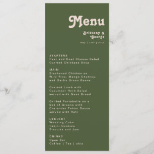 Menu Vibes de Retro Simples   Janto Casamento Verde Oli