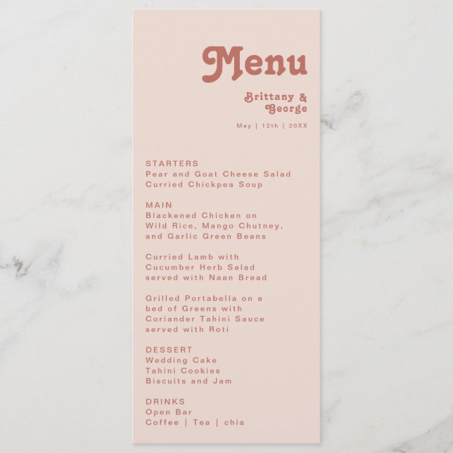Menu Vibes de Retro Simples | Janto de Casamento Rosa E (Frente)