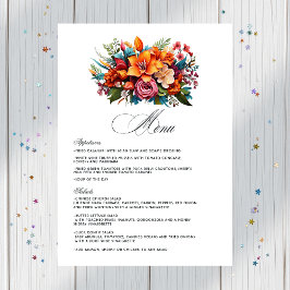 Menu Vibrant Watercolor Floral Fiesta Wedding