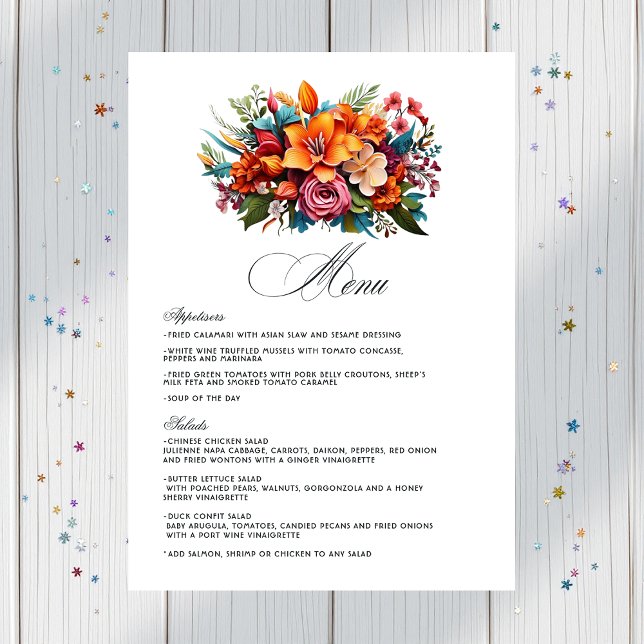 Menu Vibrant Watercolor Floral Fiesta Wedding (Vibrant Watercolor Floral Fiesta Wedding Menu)