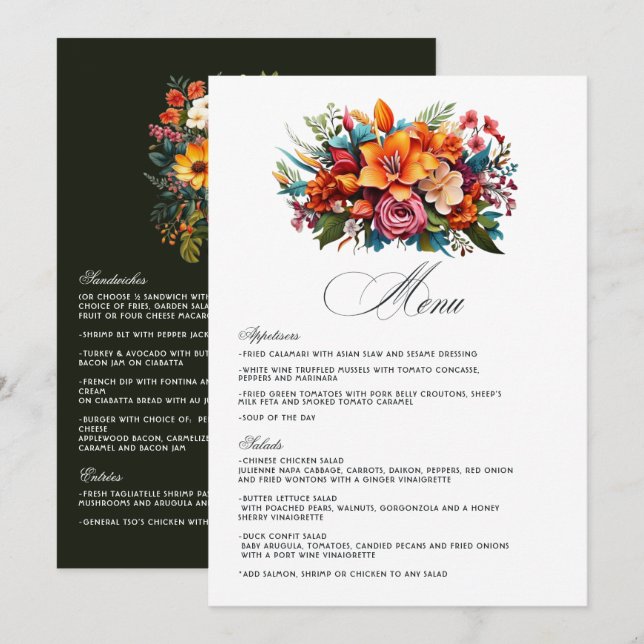 Menu Vibrante Casamento Floral Fiesta Aguarela (Frente/Verso)