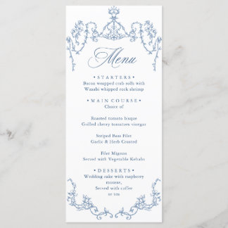 Menu Victorian Ornate Grace Floral Dusty Blue Wedding