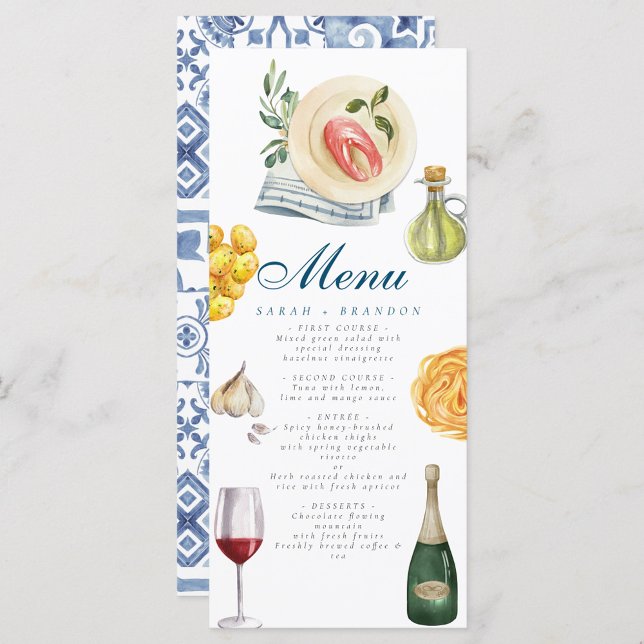 Menu Vinho Mediterrâneo azulejo Azul-Azul (Criador carregado)