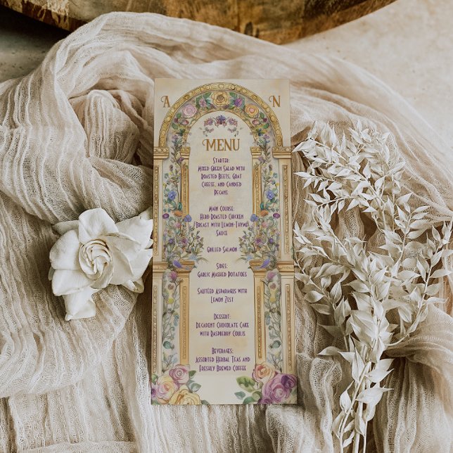 Menu Vintage Art Nouveau Floral Wedding (Criador carregado)