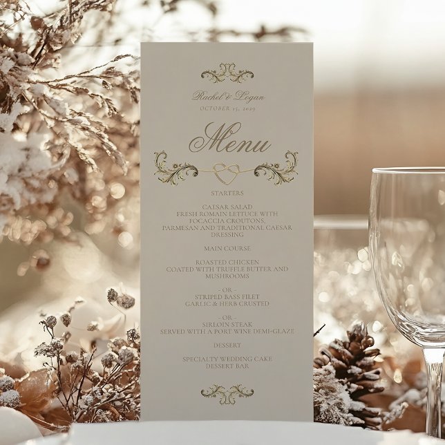 Menu Vintage Barroco Dourado Casamento Elegante (Criador carregado)