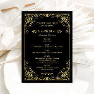 Menu Vintage Black and Dourado Art Deco Weding