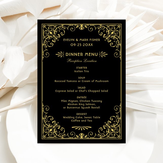 Menu Vintage Black and Dourado Art Deco Weding (Criador carregado)