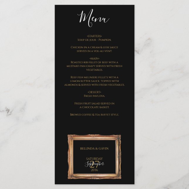 Menu Vintage Black & Dourado Wedding (Frente)