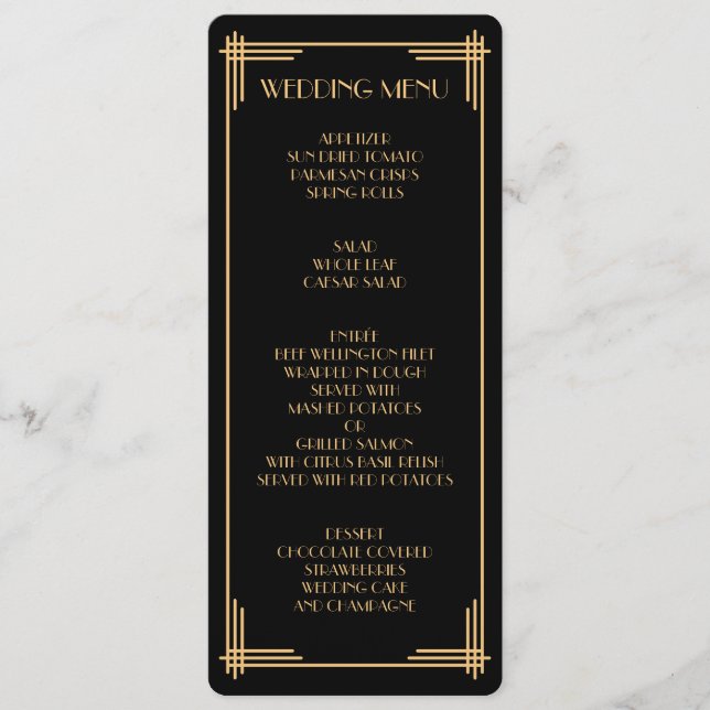 Menu Vintage Black Gatsby Art Deco (Frente)