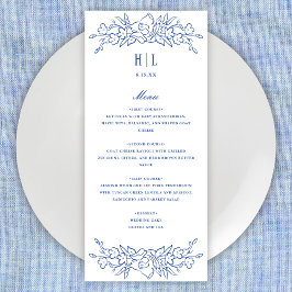 Menu Vintage Blue Floral Frame Elegante Casamento