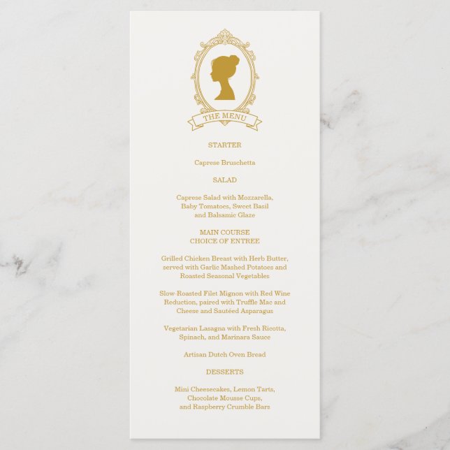 Menu Vintage Blue Regency Cameo Bridal Shower (Frente)