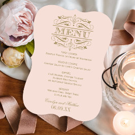 Menu Vintage Blush Pink e Dourado Casamento Antiquado
