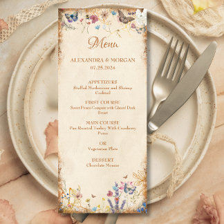 Menu Vintage Boho Butterfly Garden