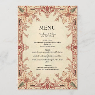 Menu Vintage Boho Floral Ornate Border Wedding