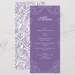 Menu Vintage Botânica de Casamento Roxo lavanda