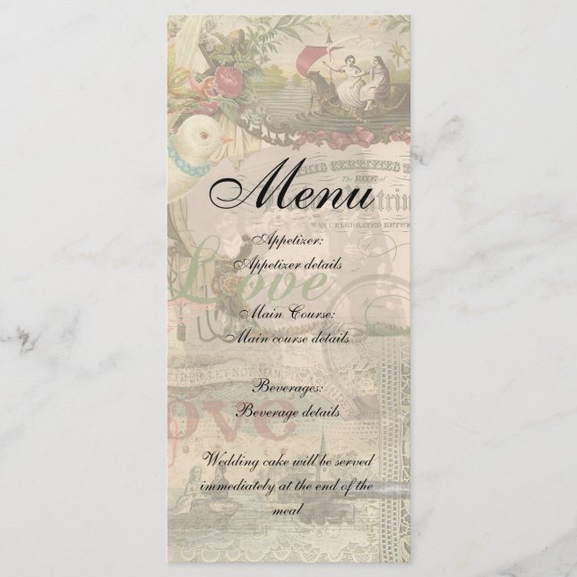 Menu Vintage Casamento Antiquado de Casamento Elegante (Frente)
