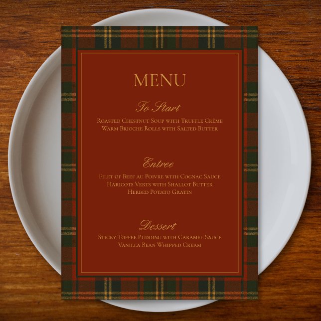 Menu Vintage Christmas Plaid Traditional Family (Criador carregado)