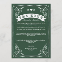 Menu Vintage Country Western Rustic Emerald Weding