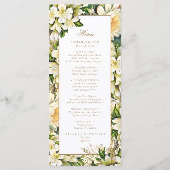 Menu Vintage, Dourado Casamento Greenery (Frente)