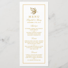 Menu Vintage Dourado de Casamento com Borboleta da
